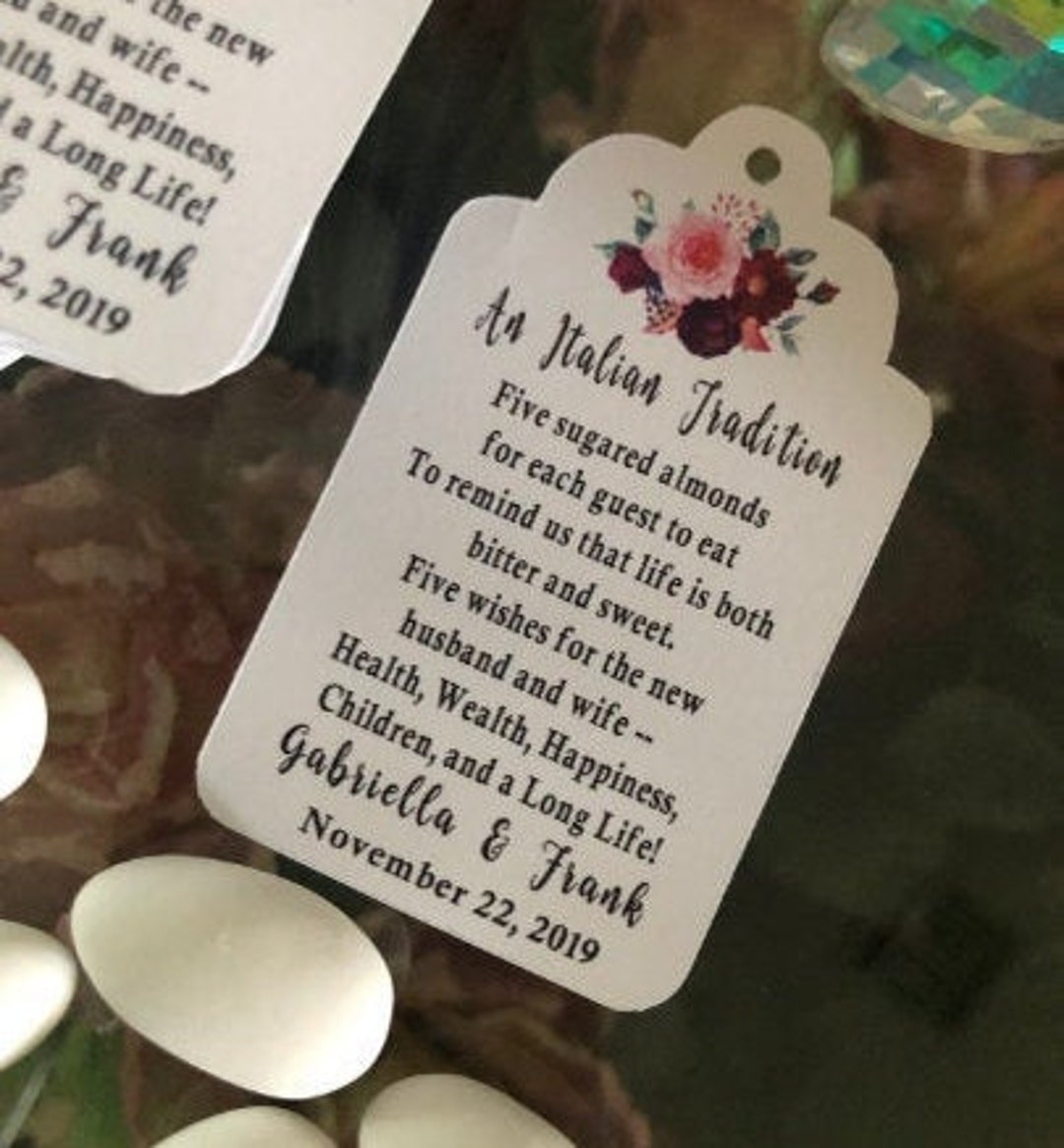 Italian Wedding Favor Tags, Jordan Almonds Wedding Poem, Five Wishes