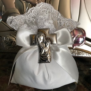 Italian Communion Favors Bomboniere w/t silver cross, Baptism Favors, Almond favor, FIVE SUGARED ALMONDS, Italian Favors, Greek koufeta