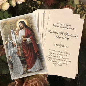 Personalized Italian First Holy Communion Remembrance Cards, Prayer Cards Communion Girl LOT of 8 cards