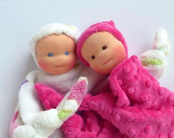 lovey minky blanket doll - 1st birthday gift- Waldorf first doll- knot doll -Pink plush toy - Christmas baby gift