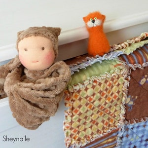 1st birthday toys, brown lovey blanket doll, baby shower gift, Waldorf first doll, newborn gift, knot doll, doll for babies, first birthday