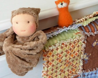 1st birthday toys, brown lovey blanket doll, baby shower gift, Waldorf first doll, newborn gift, knot doll, doll for babies, first birthday