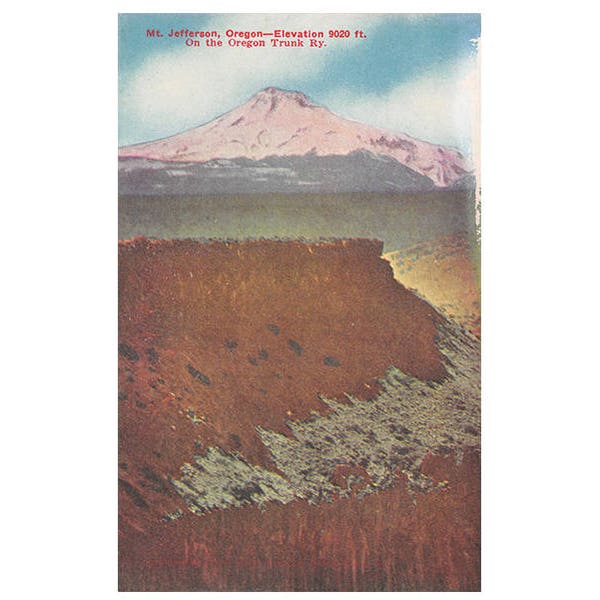 Oregon postcard of Mount Jefferson in the Cascade Mountains, 1910s vintage decor
