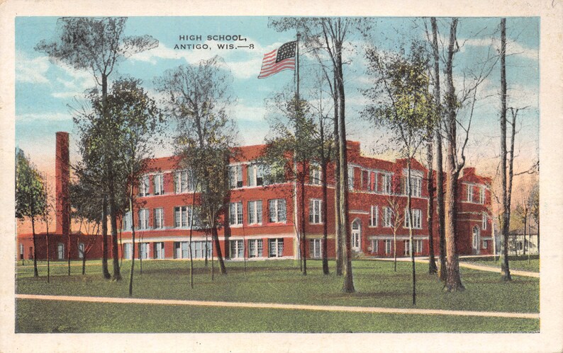 1920s WI hometown Antigo High School Wisconsin vintage postcard home state decor alumni gift