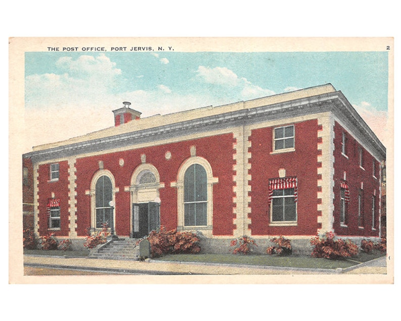 hometown gift Port Jervis New York vintage postcard Post Office home state decor historian gift for a friend 1920s NY travel
