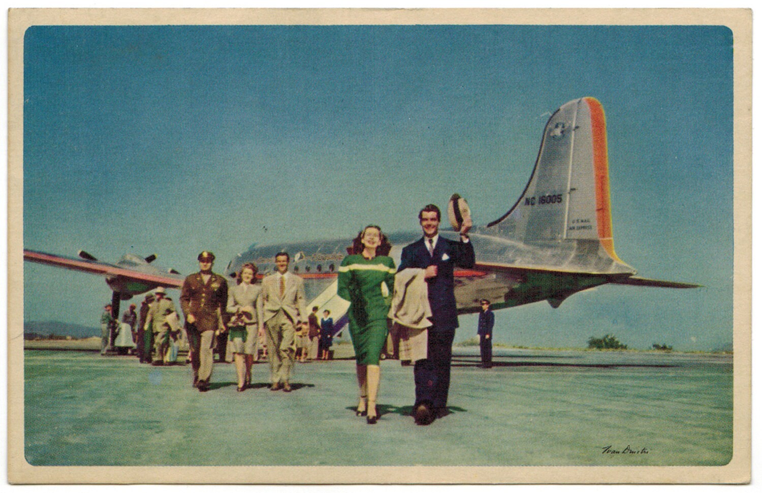 American Airlines vintage postcard airplane decor 1940s Etsy
