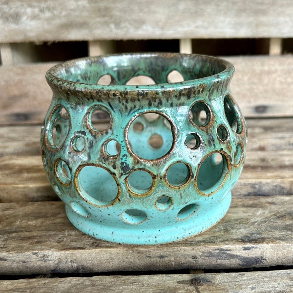 Stoneware Luminary - Pottery Candle Holder - Ceramic Luminary - Small Orchid Planter