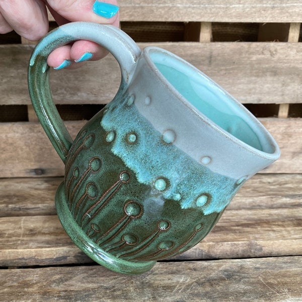 Stoneware Pottery Mushroom Mug - Handmade Ceramic Mug - Unique carved mug