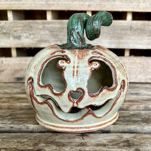 Stoneware Pumpkin Luminary - Halloween Decor - Fall Decor - Jack-O-Lantern