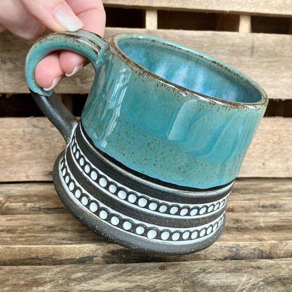 Carved Stoneware Mug - Handmade Pottery Coffee Mug - Unique Artistic Mug