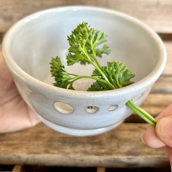 Stoneware Pottery Herb Stripper - White Butterfly Herb Leaf Stripping Bowl - Handmade Spice Leaf Stripper