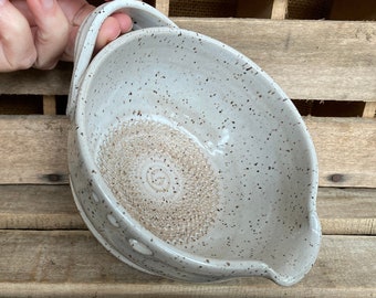 Stoneware Pottery Garlic Grating Bowl - Linen White Salad Dressing Bowl - Herb Stripper Bowl - Herb Infused Oil Making Bowl