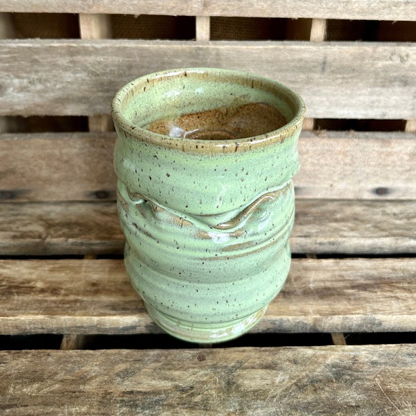 Hand Thrown Stoneware Pottery Vase - George Ohr Style Vase - Green Ceramic Vase