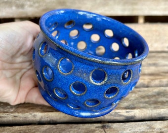 Stoneware Luminary - Pottery Candle Holder - Royal Blue Ceramic Luminary - Small Orchid Planter