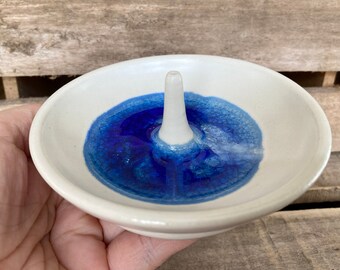 Pottery Ring Holder -  Ring Dish - Crackle Glass Ring Dish