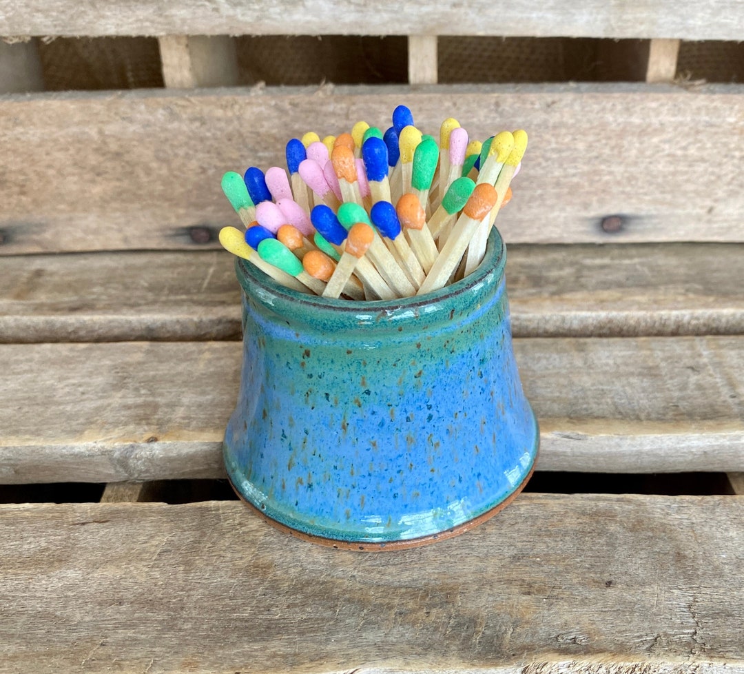 Handmade Pottery Match Holder Blue Match Striker Ceramic Match Holder
