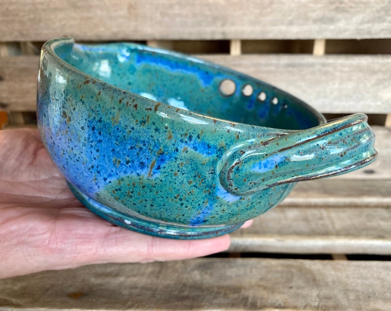 Stoneware Pottery Garlic Grating Bowl Blue/Green Salad Dressing Bowl Herb Stripper Bowl Herb Infused Oil Making Bowl Bild 5