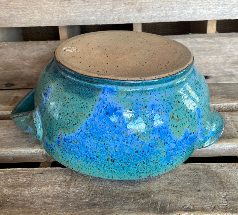 Stoneware Pottery Garlic Grating Bowl Blue/Green Salad Dressing Bowl Herb Stripper Bowl Herb Infused Oil Making Bowl Bild 4