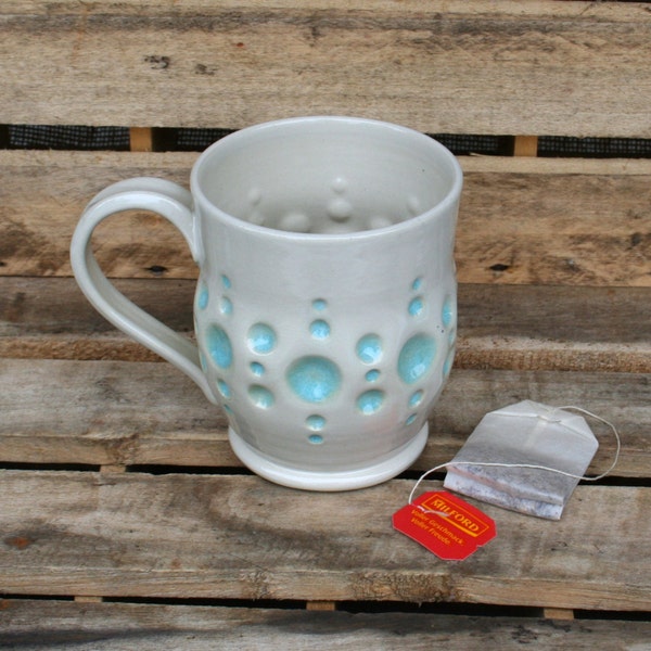 Stamped Stoneware Mug - Pottery Bubble Mug - Handmade Ceramic Mug