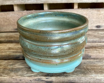 Stoneware Succulent Pot - Handmade Wheel Thrown Planter with Drain Hole and feet