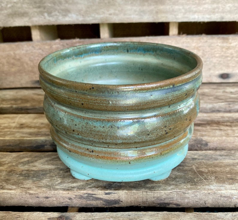 Stoneware Succulent Pot Handmade Wheel Thrown Planter with Drain Hole and feet image 1