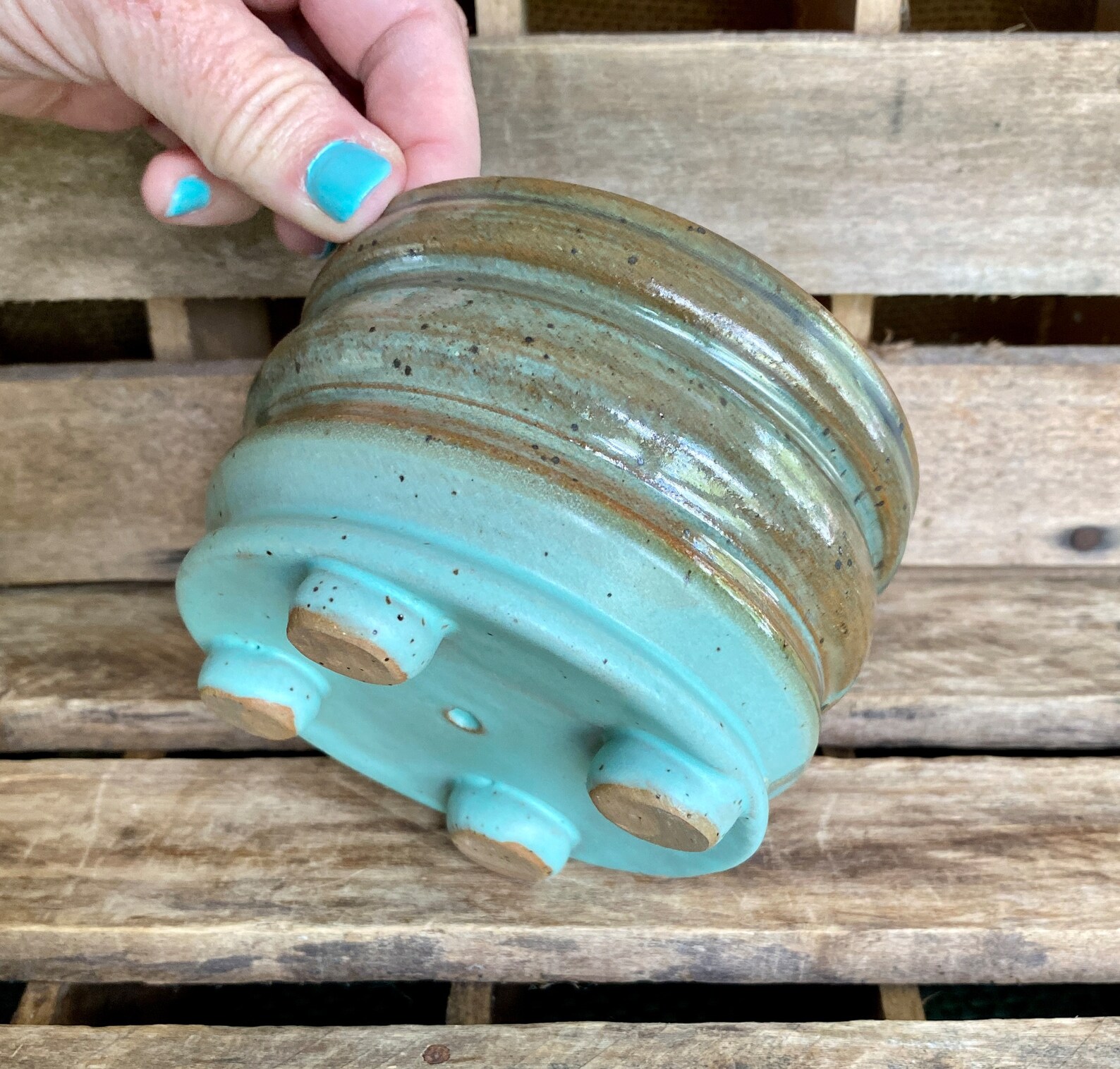 Stoneware Succulent Pot - Handmade Wheel Thrown Planter With Drain Hole ...