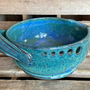 Stoneware Pottery Garlic Grating Bowl Blue/Green Salad Dressing Bowl Herb Stripper Bowl Herb Infused Oil Making Bowl Bild 3