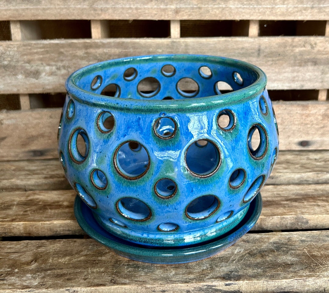 Stoneware Orchid Pot Blue Orchid Planter Ceramic Orchid Pot With Holes