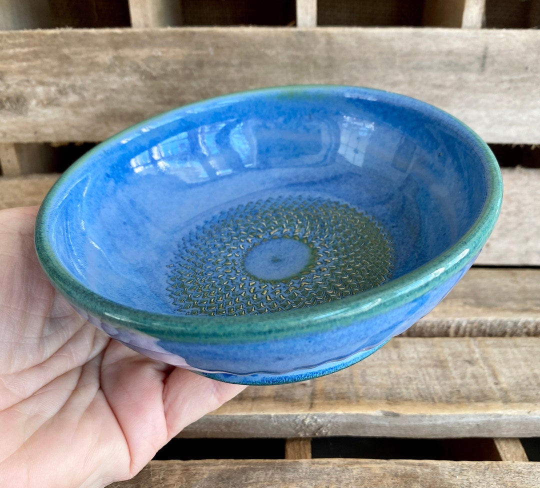 Blue Pottery Garlic Grating Bowl Garlic Grater Ginger Etsy