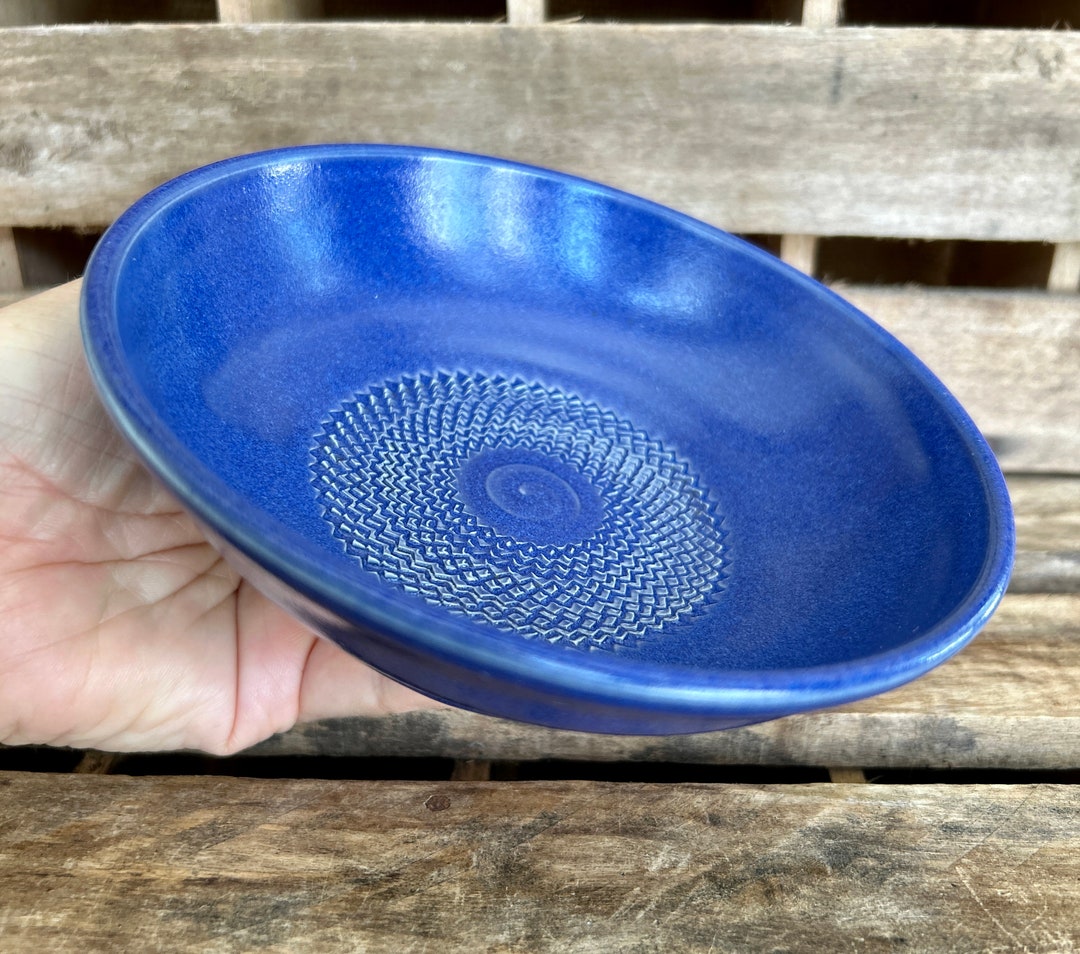 Pottery Garlic Grating Bowl Blue Garlic Grater Ginger Etsy