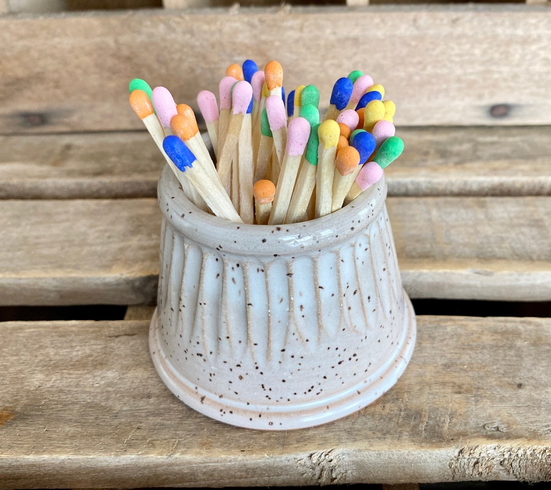 Handmade Pottery Match Holder Carved Linen Match Striker Ceramic Match