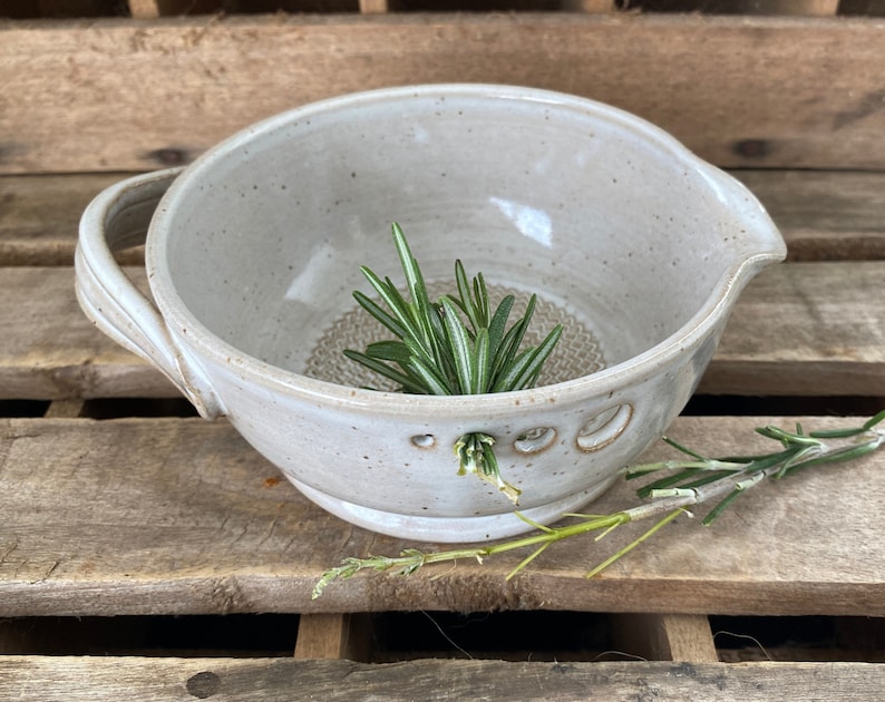 Stoneware Pottery Garlic Grating Bowl Blue/Green Salad Dressing Bowl Herb Stripper Bowl Herb Infused Oil Making Bowl Bild 7