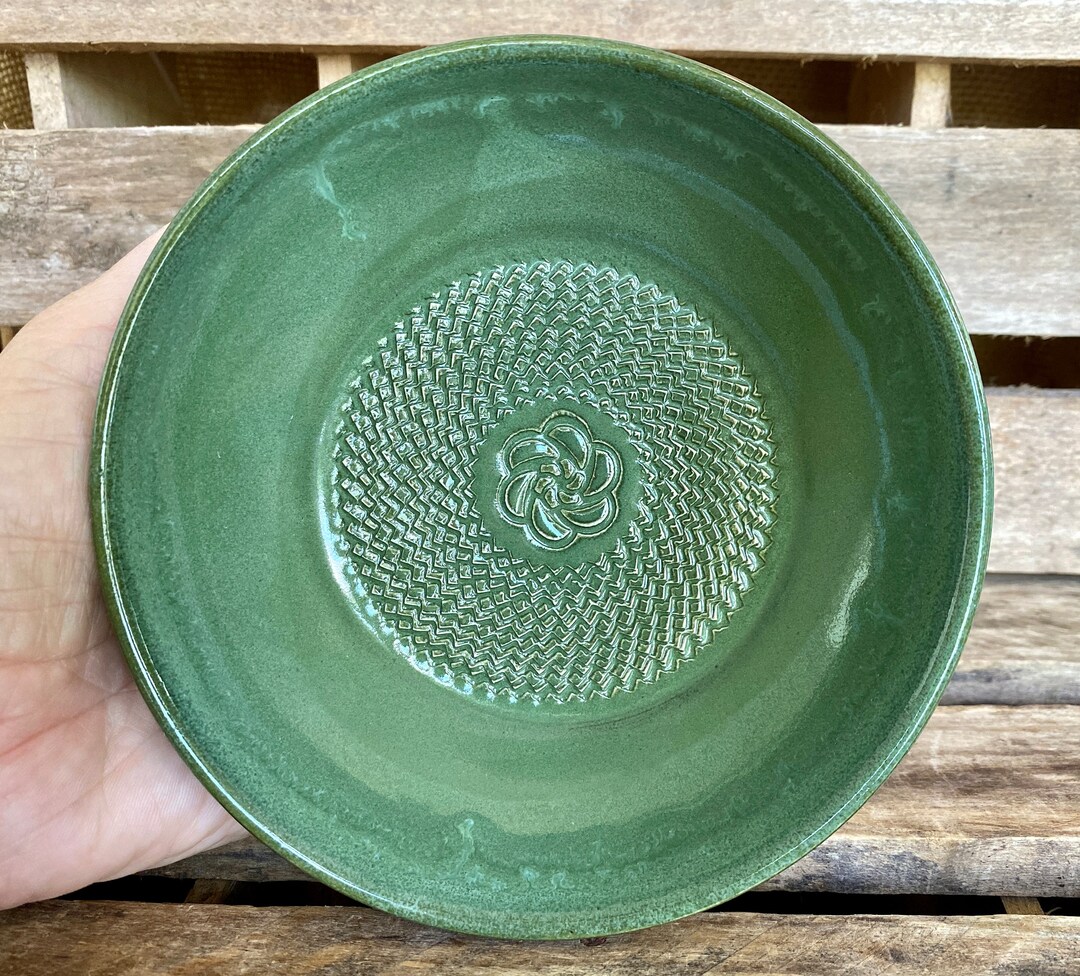 Pottery Garlic Grating Bowl Green Garlic Grater Ginger Zester Etsy