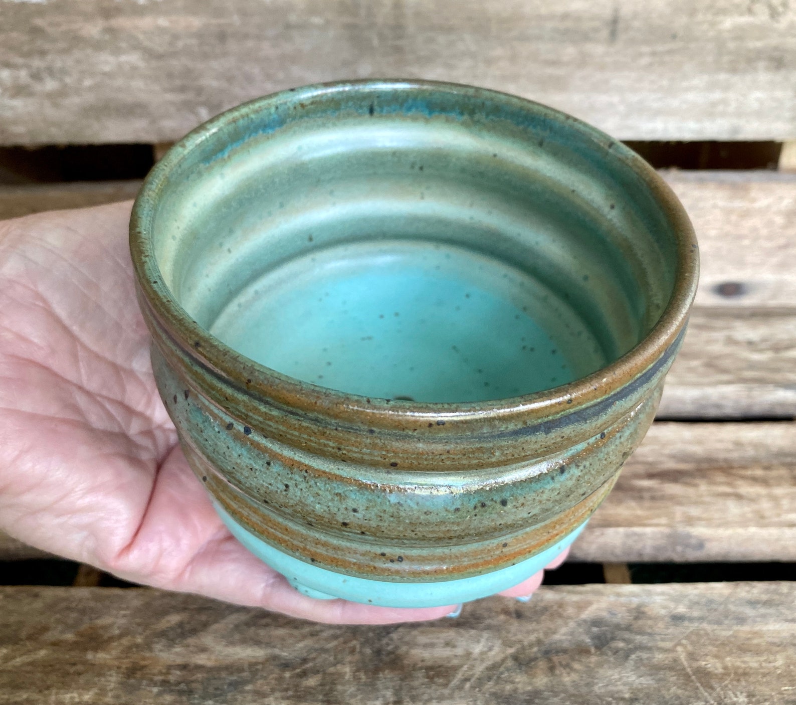 Stoneware Succulent Pot - Handmade Wheel Thrown Planter With Drain Hole ...