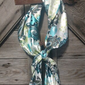 WILD RAG PAISLEY 110 Ivory and Turquoise floral Cowboy Wild Rag Western Neck Scarf Bandanna by Double B Wild Rags
