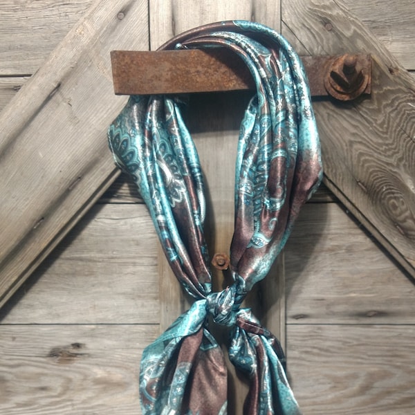 Wild Rag Turquoise and Brown Paisley Cowboy Western Neck Scarf Bandanna by Double B Wild Rags