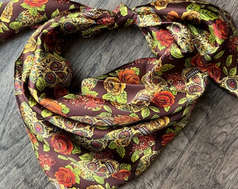 Wild Rag bruine en gouden schedel met western-sjaalbandana Spaanse roos van Double B Wild Rags