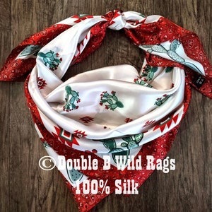 Wild Rag 100% Seide Kaktus mit Rot Bandana Border Cowboy Western Halstuch Bandana von Double B Wild Rags