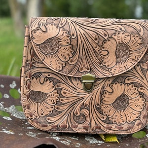 Genuine Western Leather Satchel Purse with Tooled floral details by Double B Wild Rags