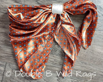 WILD RAG Blue Motif on Burnt Orange Cowboy Western Neck Scarf Bandanna by Double B Wild Rags