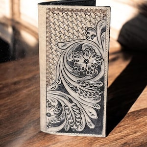 Western Cowboy Checkbook wallet tooled leather by Double B Wild Rags