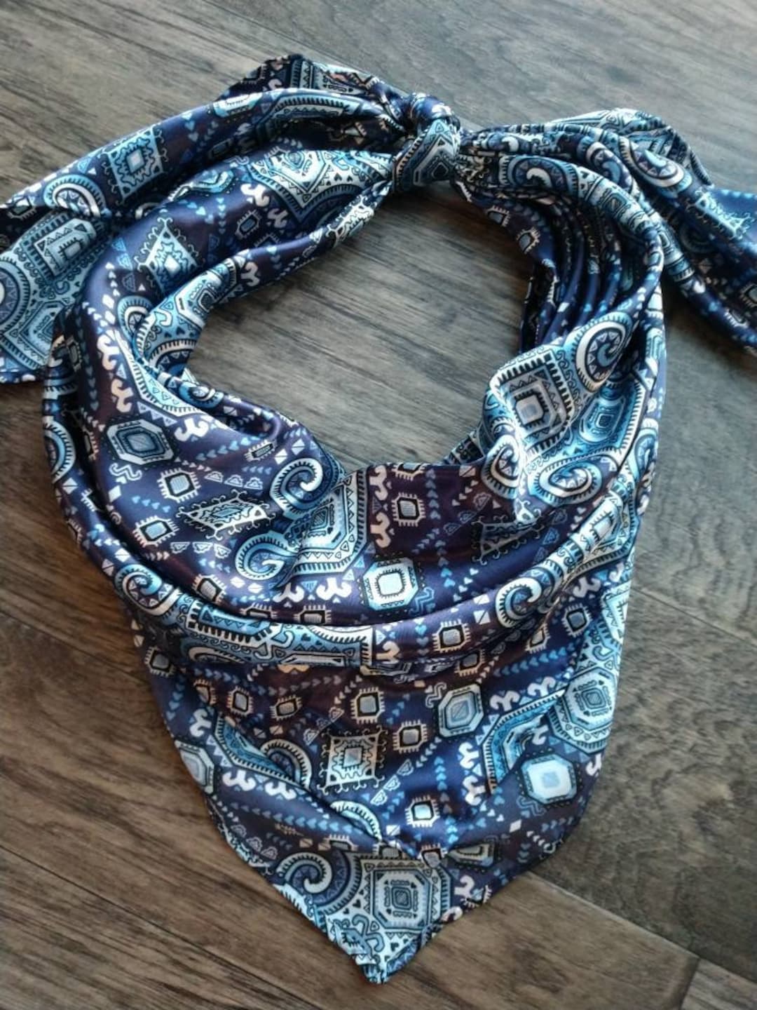 Wild Rag Blue and Silver Mayan Aztec Tribal Print Western Cowboy Neck ...