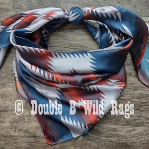 Wild Rag AZTEC 917 Burgundy, Navy, Grey southwest Cowboy Western Neck Scarf Bandanna by Double B Wild Rags