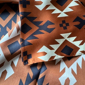 100% Silk Wild Rag Cognac Rust Brown Black Ivory Tribal Native Pattern ...