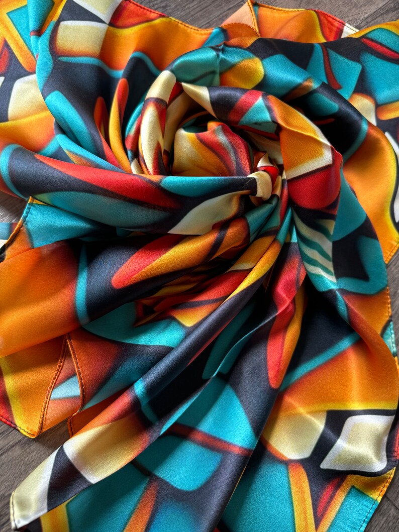Wild Rag Native 100% Silk Wild Rag Native American Indian Style Orange Teal and Yellow ...