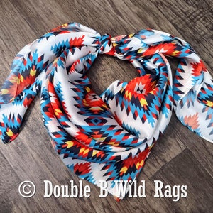 Wild Rag Bright Red, Turquoise, Yellow Aztec Cowboy Western Neck Scarf Bandanna by Double B Wild Rags