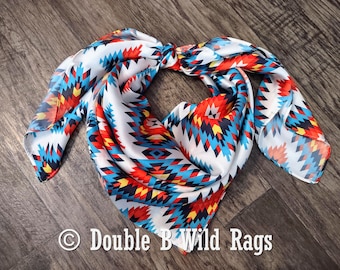 Wild Rag Bright Red, Turquoise, Yellow Aztec Cowboy Western Neck Scarf Bandanna by Double B Wild Rags