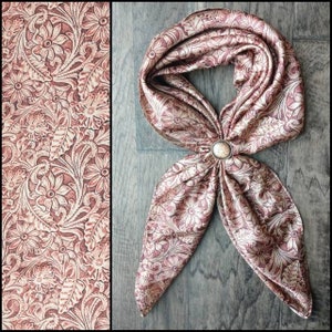 Wild Rag Floral Tooled Leather light tan Cowboy Western Neck Scarf Bandanna by Double B Wild Rags