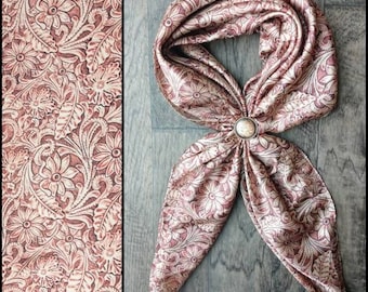 Wild Rag Floral Tooled Leather light tan Cowboy Western Neck Scarf Bandanna by Double B Wild Rags
