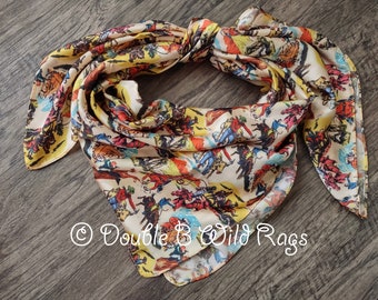 WILD RAG Vintage Retro Cowboy Cartoon Comic Book Western Neck Scarf Bandanna by Double B Wild Rags